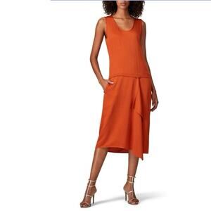 Zero + Maria Cornejo Size 0 Iro Midi Dress Terracotta Orange Tank Pockets FLAWED